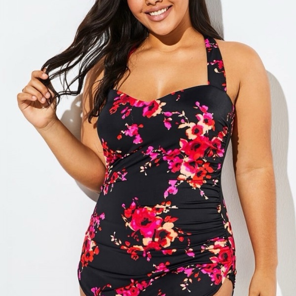 Poppies H-back Sarong Front One Piece Swimsuit